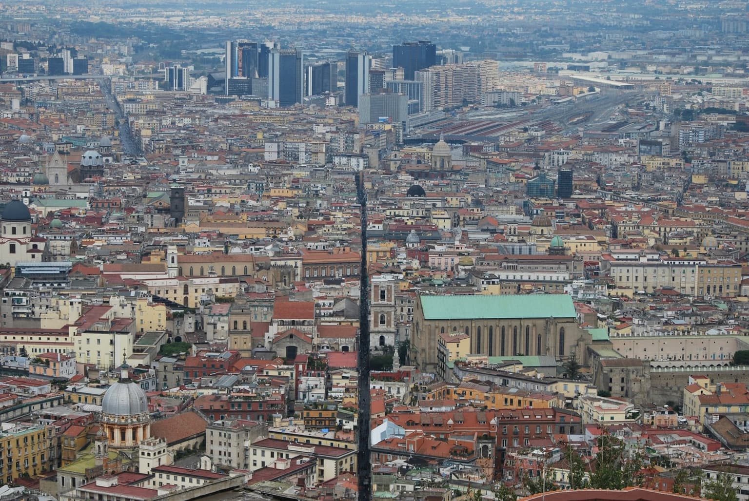The view from the Vomero over Naples' old town, with Spaccanapoli cutting a straight line through the rooftops