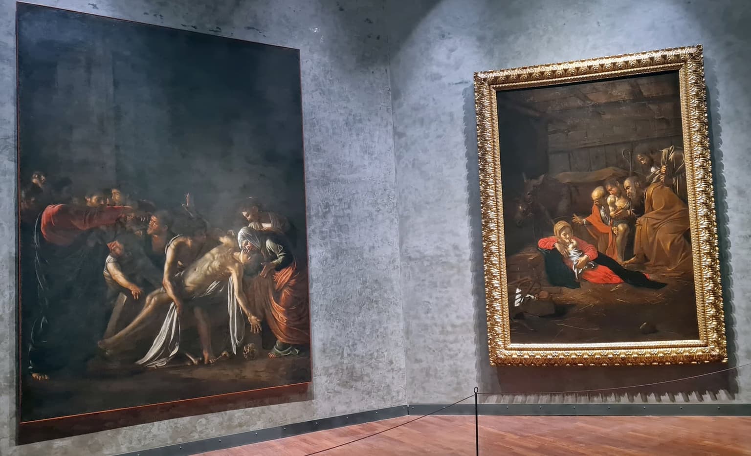 Caravaggio's Adoration of the Shepherds and Resurrection of Lazarus hung side by side in Messina's Museo Regionale