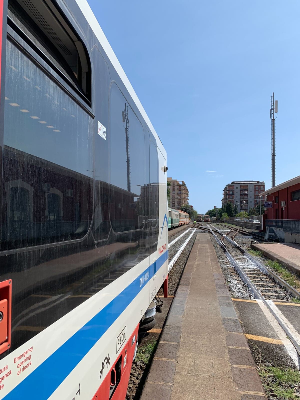 A Ferrovia Circumetnea train at Catania Borgo station, the metro's own operator and the one line an AMTS bus ticket does not cover