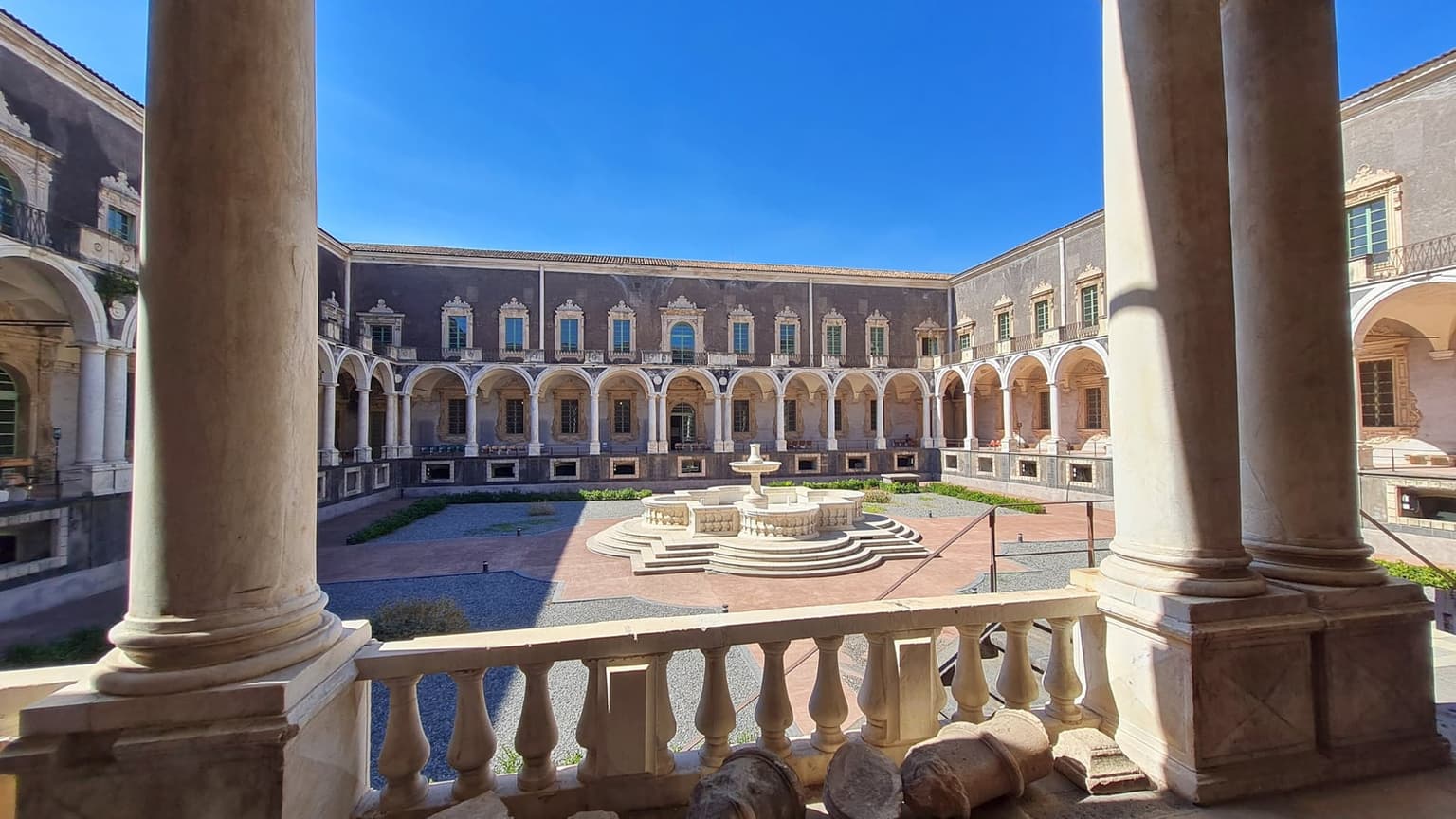 The colonnaded cloister of the Monastero dei Benedettini in Catania